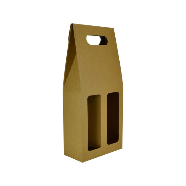 One Piece 2 Bottle Gable Top Wine Box with Window 19272 - Image 3
