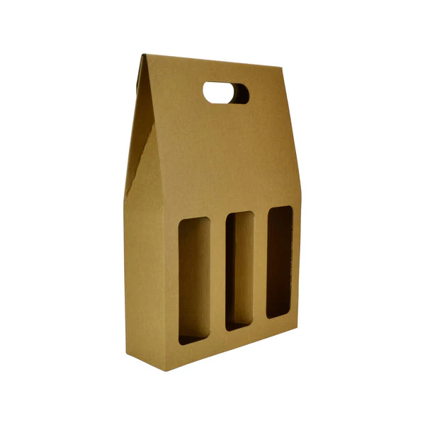 One Piece 3 Bottle Gable Top Wine Box with Window 19273 - Image 3