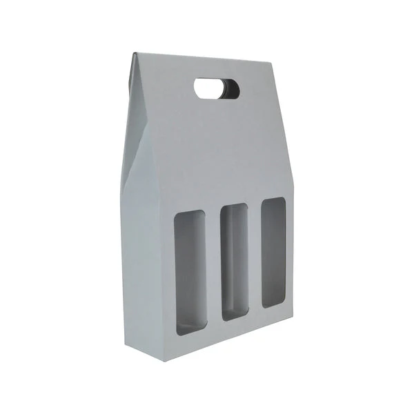 One Piece 3 Bottle Gable Top Wine Box with Window 19273 - Image 5