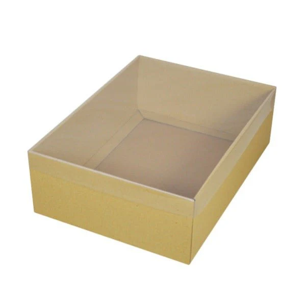 SAMPLE - E Flute - A4 Cardboard Gift Box with Clear Lid - 100mm High - Kraft Brown