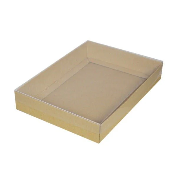 SAMPLE - E Flute - A4 Cardboard Gift Box with Clear Lid - 50mm High - Kraft Brown