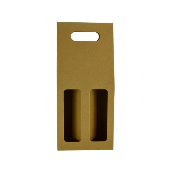 SAMPLE - E Flute - One Piece 2 Bottle Gable Top Wine Box with Window 19272 - Kraft Brown