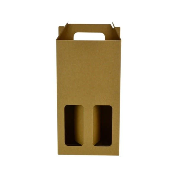 SAMPLE - E Flute - One Piece Double Wine Gift Box 19275 - Kraft Brown
