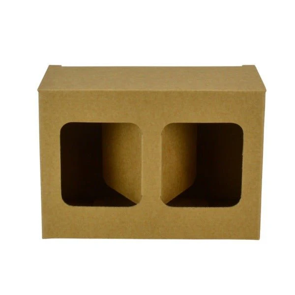 SAMPLE - E Flute - One Piece Two Red Wine Short Glass Gift Box 19287 - Kraft Brown