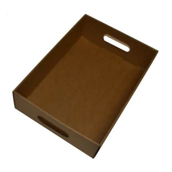SAMPLE - E Flute - Small Gourmet Hamper Display Tray With Hand Holds 25163 - Kraft Brown (Outer Box Sold Separately)