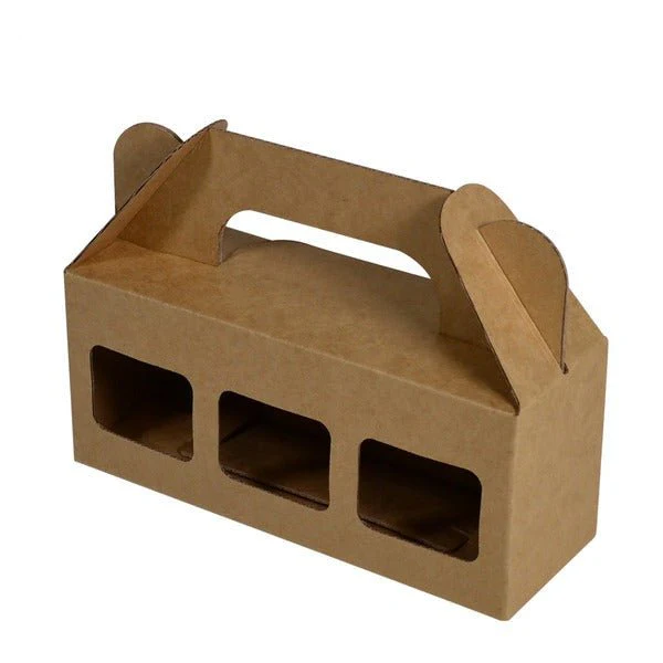 SAMPLE - E Flute - Three Window Gift Box 23369 with Carry Handle - Kraft Brown
