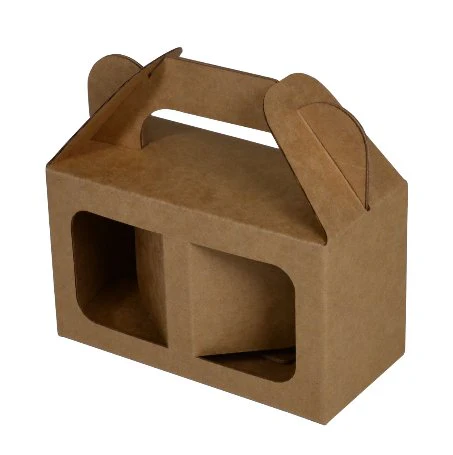 SAMPLE - E Flute - Two Window Gift Box 23809 with Carry Handle - Kraft brown