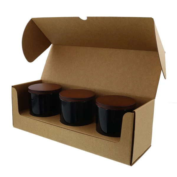 SAMPLE - Large Candle Plain Glass 3 Pack with Insert - Kraft Brown - Image 2